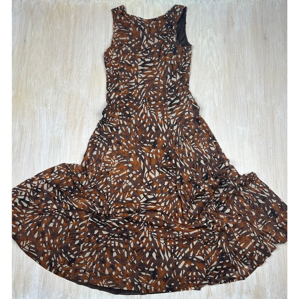 Coldwater Creek Brown Abstract Artistic Print Sleeveless Cross Back Maxi Dress 8